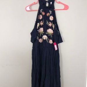 Cold Shoulder Floral Navy Blue Dress